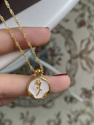 Flower Decor Round Pendant Necklace Dainty Necklace Novelty Necklace Creative