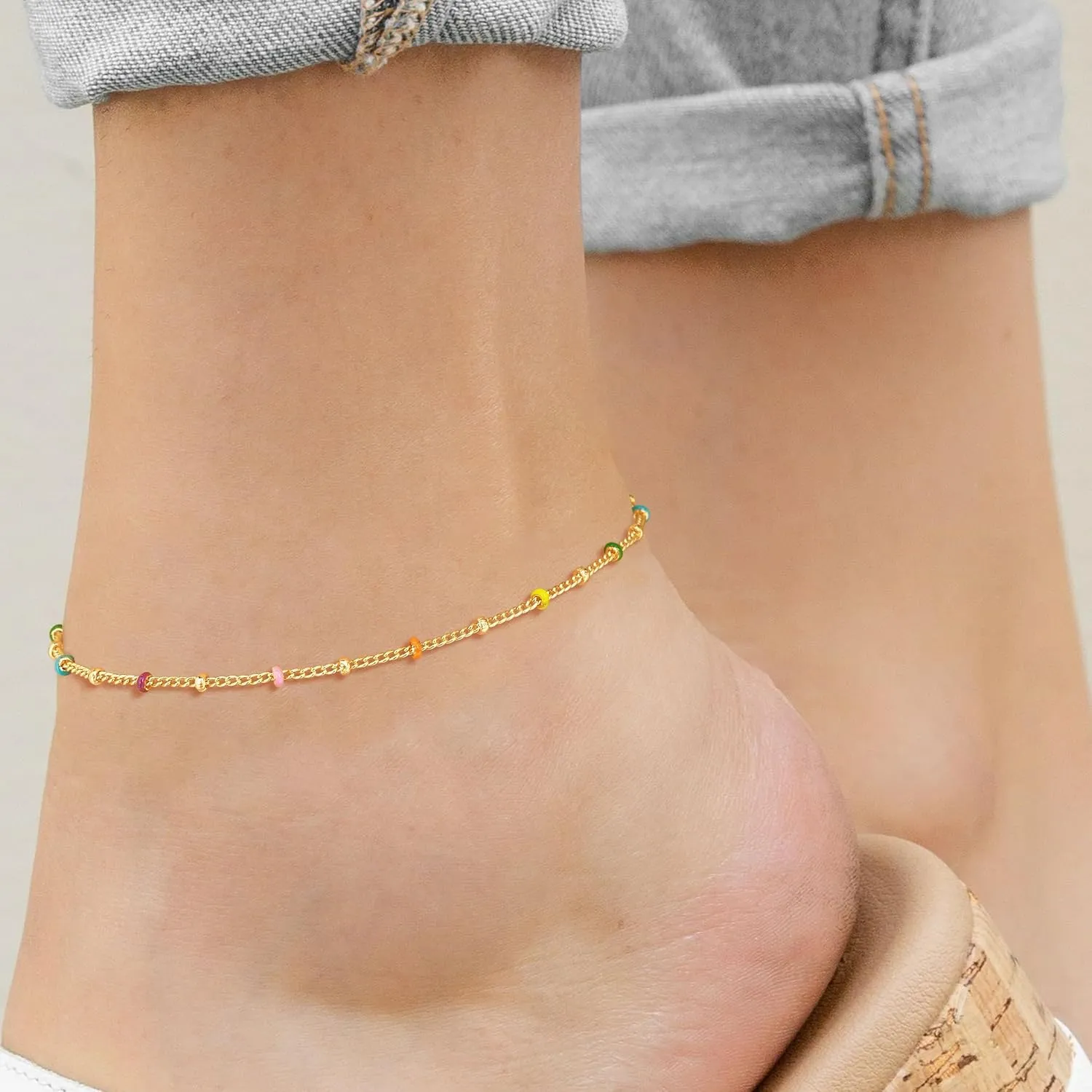 Gold Anklet for Women 14K Gold Plated Trendy Dainty Link Chain Ankle Bracelets Adjustable Anklets Handmade Simple Gold Jewelry Gifts