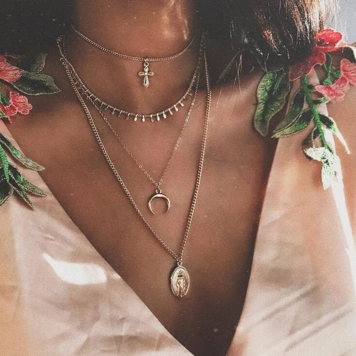 Gold color Choker Necklace for women Long Mary Tassel Pendant Chain Necklaces & Pendants Laces velvet chokers Fashion Jewelry