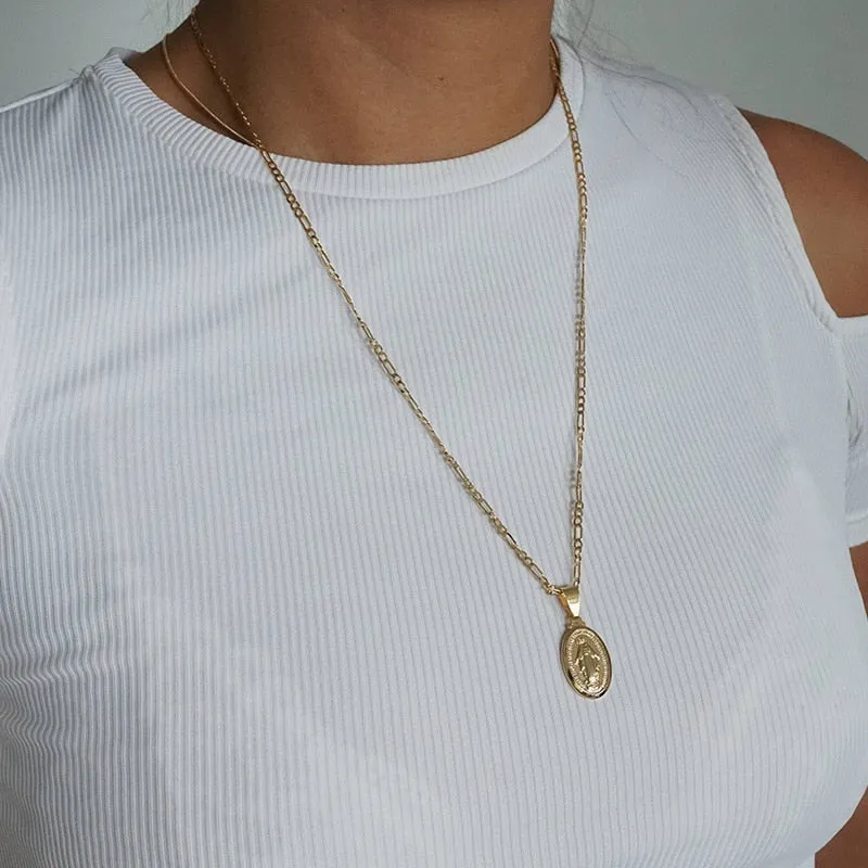 Gold color Choker Necklace for women Long Mary Tassel Pendant Chain Necklaces & Pendants Laces velvet chokers Fashion Jewelry