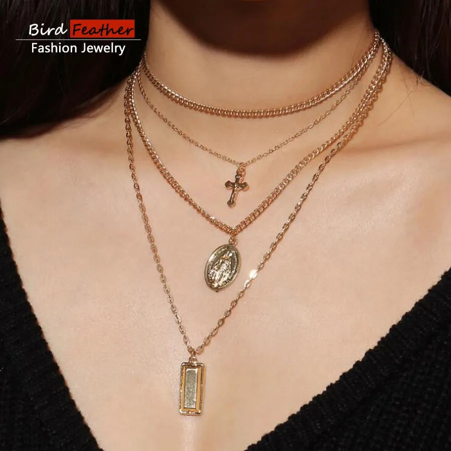 Gold color Choker Necklace for women Long Mary Tassel Pendant Chain Necklaces & Pendants Laces velvet chokers Fashion Jewelry