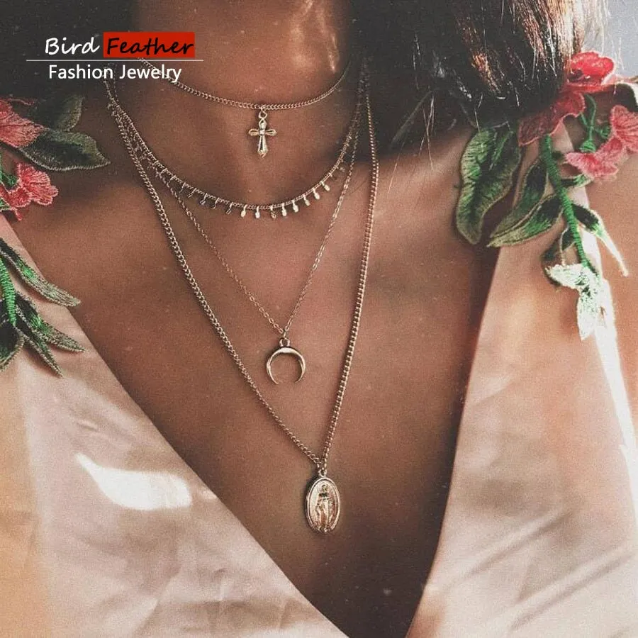 Gold color Choker Necklace for women Long Mary Tassel Pendant Chain Necklaces & Pendants Laces velvet chokers Fashion Jewelry