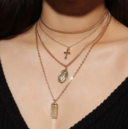Gold color Choker Necklace for women Long Mary Tassel Pendant Chain Necklaces & Pendants Laces velvet chokers Fashion Jewelry