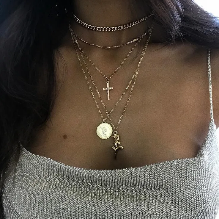 Gold color Choker Necklace for women Long Mary Tassel Pendant Chain Necklaces & Pendants Laces velvet chokers Fashion Jewelry