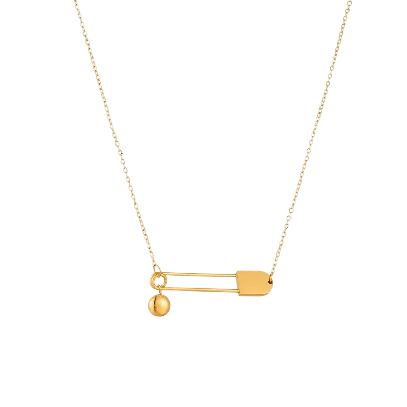 Gold Stainless Steel Paperclip Ball Pendant Necklace