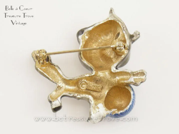 Gray Enamel Cat Brooch Vintage Pin Signed HAR