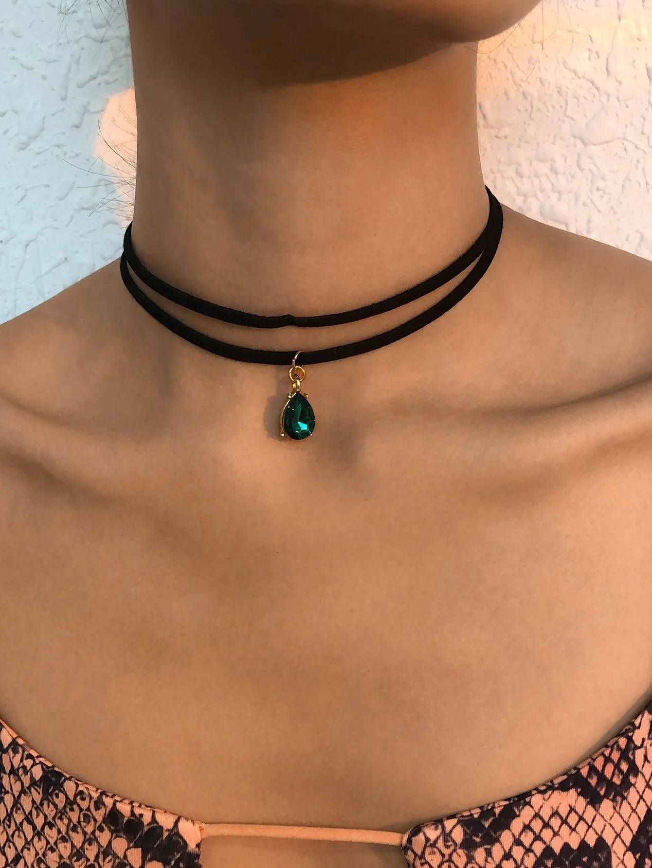 Green Rhinestone Drop Charm Choker for Women Jewelry for Women Gift for Her