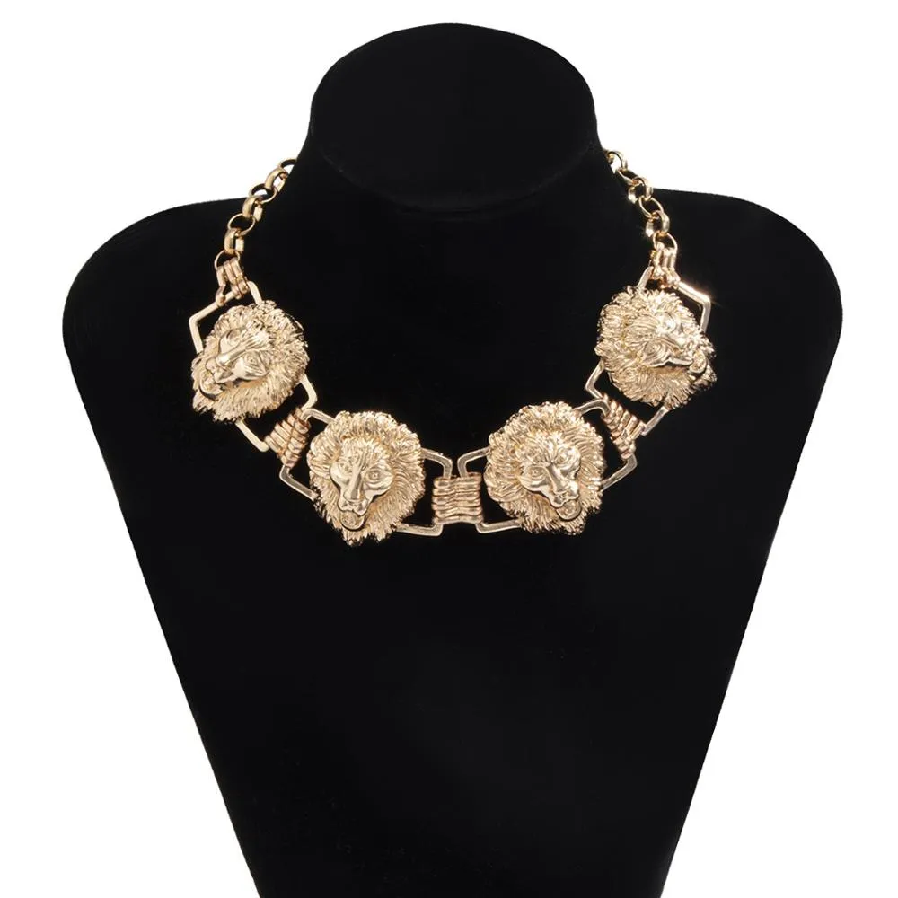 Hip Hop Heavy Metal Mens Necklace Lion Head Pendant Geometric Chain Necklaces for Women Party Choker Birthday Punk Rock Jewelry