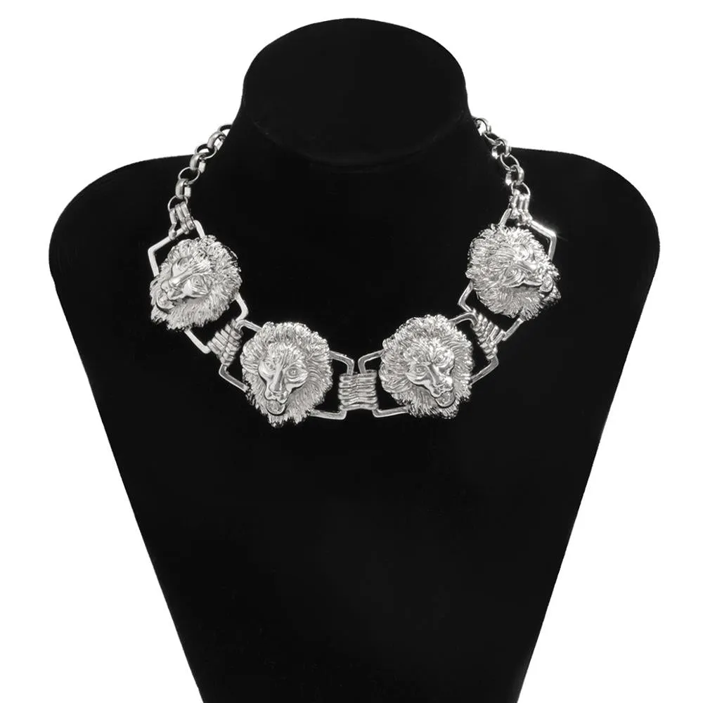 Hip Hop Heavy Metal Mens Necklace Lion Head Pendant Geometric Chain Necklaces for Women Party Choker Birthday Punk Rock Jewelry