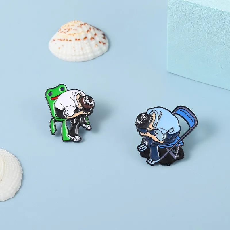 Ikari Shinji Enamel Pins Cartoon Anime Frog Chairs Brooches Bag Lapel Button Badges Funny Jewelry Gift for Kids Friends
