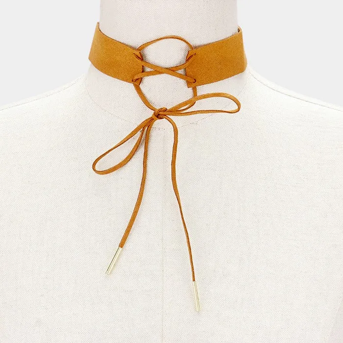 iLLASPARKZ Lace up corset faux suede choker necklace
