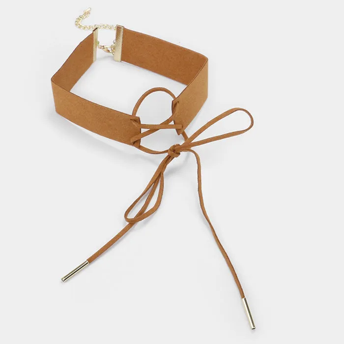 iLLASPARKZ Lace up corset faux suede choker necklace