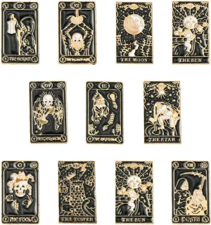 KitBeads 11Pcs 11 Styles Tarot Card Enamel Pins Black Star Sun Moon Magic Divination Brooches for Backpack Clothes Hats Crafts Accessories