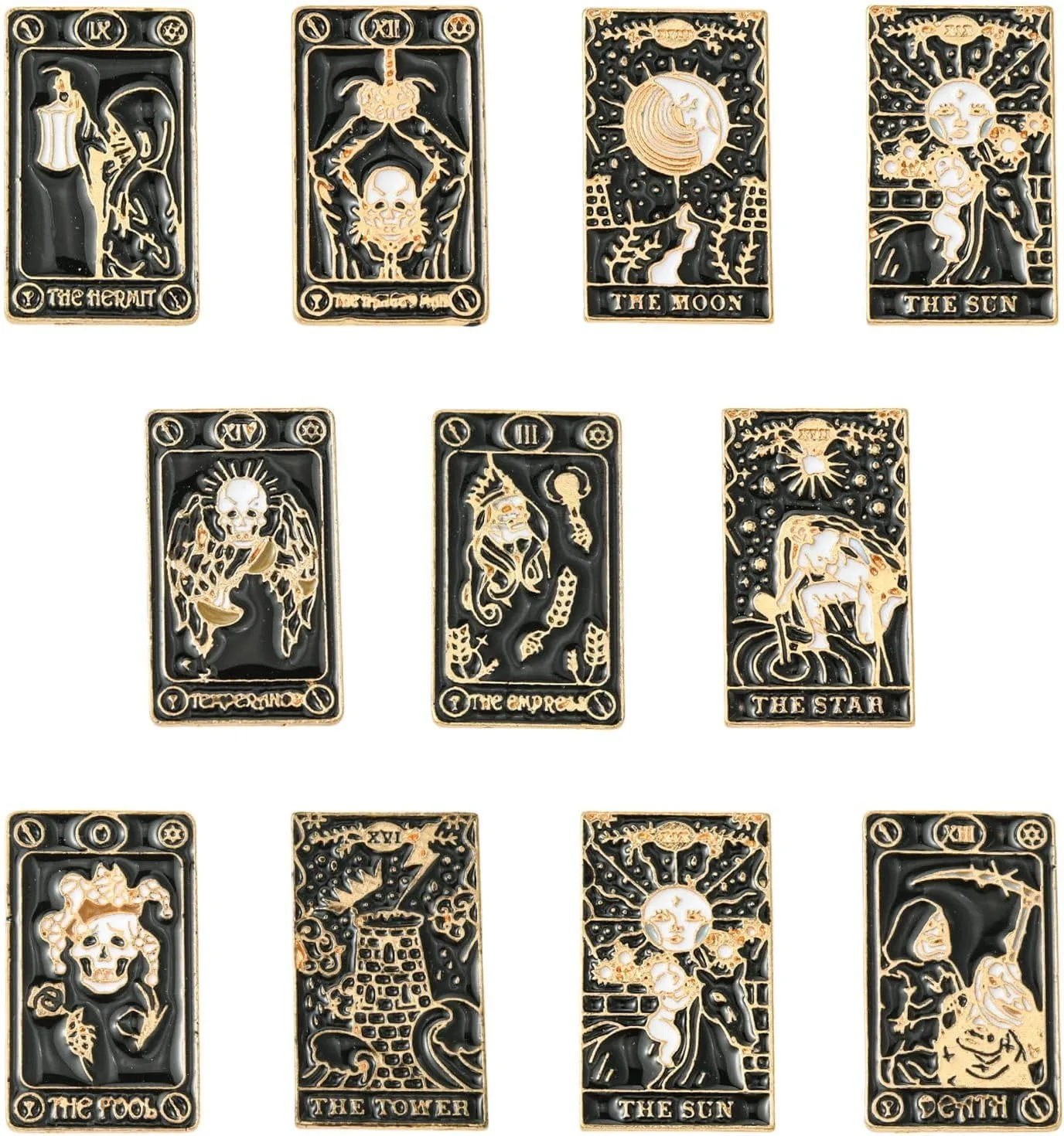 KitBeads 11Pcs 11 Styles Tarot Card Enamel Pins Black Star Sun Moon Magic Divination Brooches for Backpack Clothes Hats Crafts Accessories