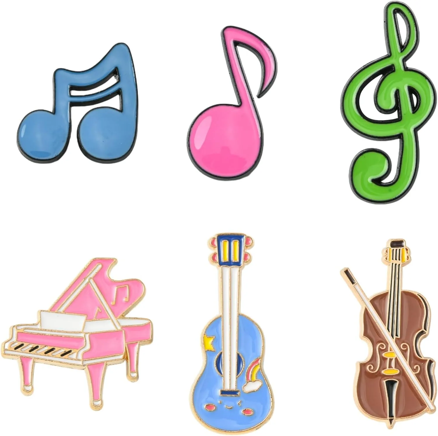 KitBeads 6Pcs 6 Styles Music Note Pins Enamel Piano Violin Guitar Brooch Musical Instrument Lapel Pins for Backpack Clothes Hats Crafts