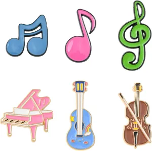 KitBeads 6Pcs 6 Styles Music Note Pins Enamel Piano Violin Guitar Brooch Musical Instrument Lapel Pins for Backpack Clothes Hats Crafts