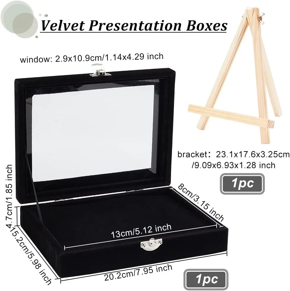 OLYCRAFT Velvet Pin Display Box Cabinet Brooch Collection Display Case with Clear Window Velvet Badges Display Box with Wood Bracket and Iron Clasps for Collectible Pins and Medals - 6x8x2