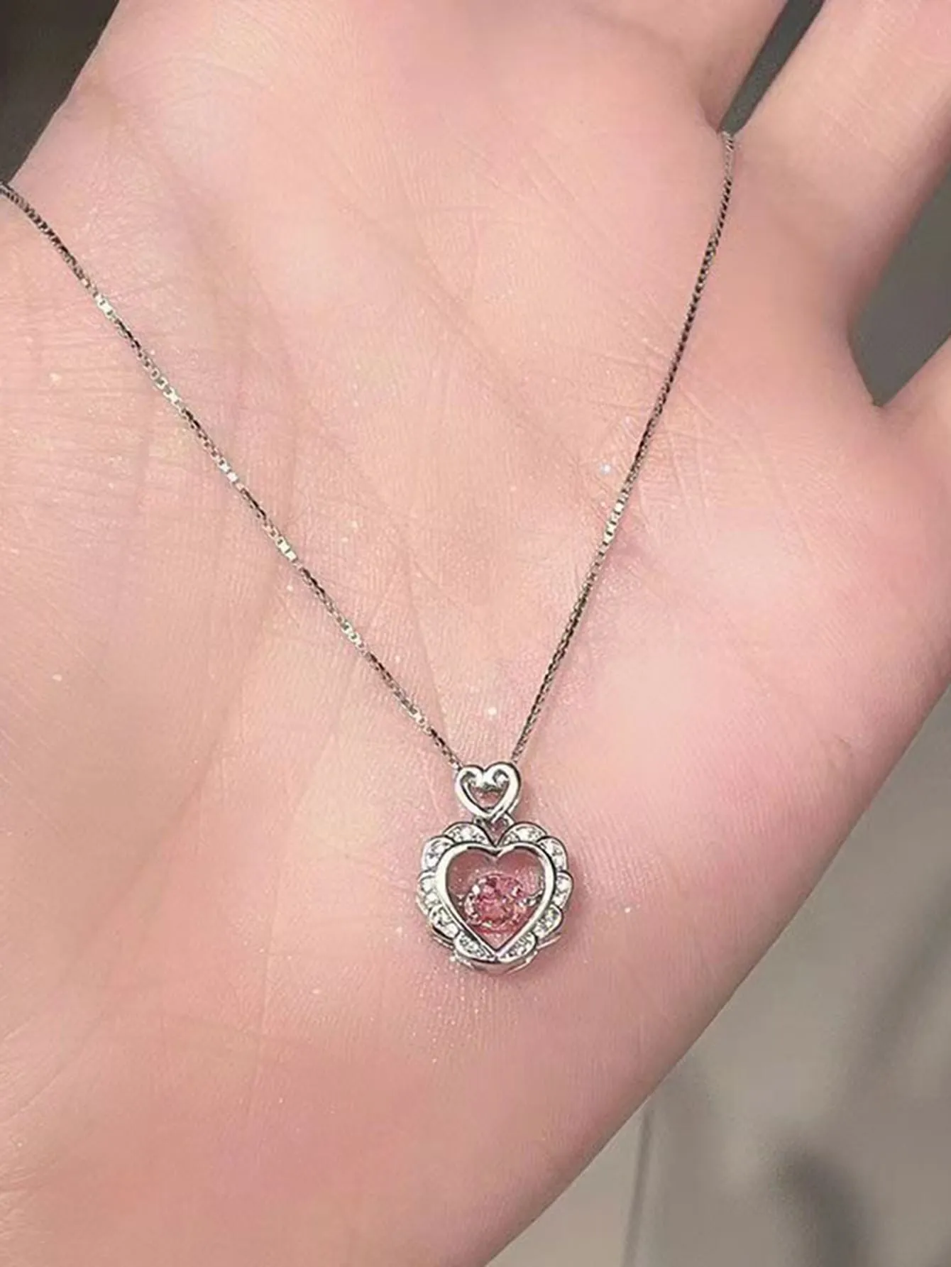 Pink Rhinestone Heart Charm Necklace for Women Jewelry for Women Gift for Her