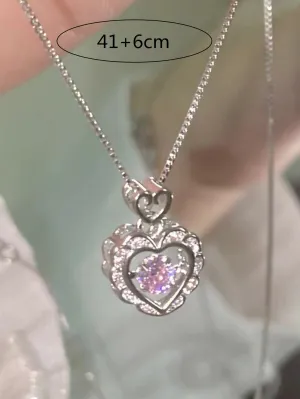 Pink Rhinestone Heart Charm Necklace for Women Jewelry for Women Gift for Her