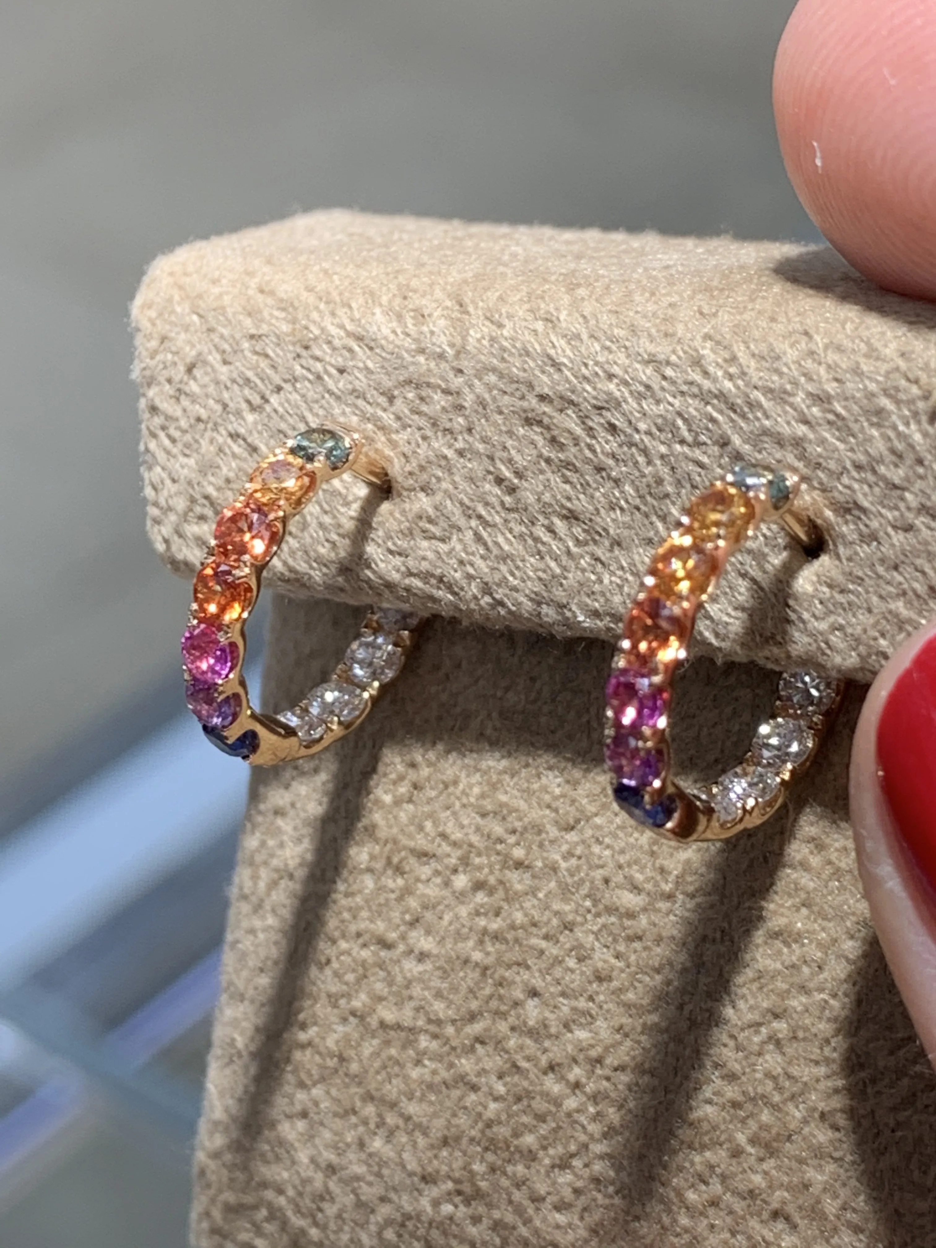 Rainbow Sapphire & Diamond Rose Gold Huggie
