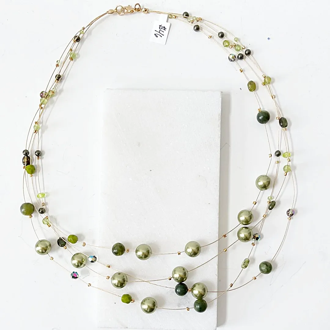 Real Gemstone Floating Galaxy Necklace in Green-