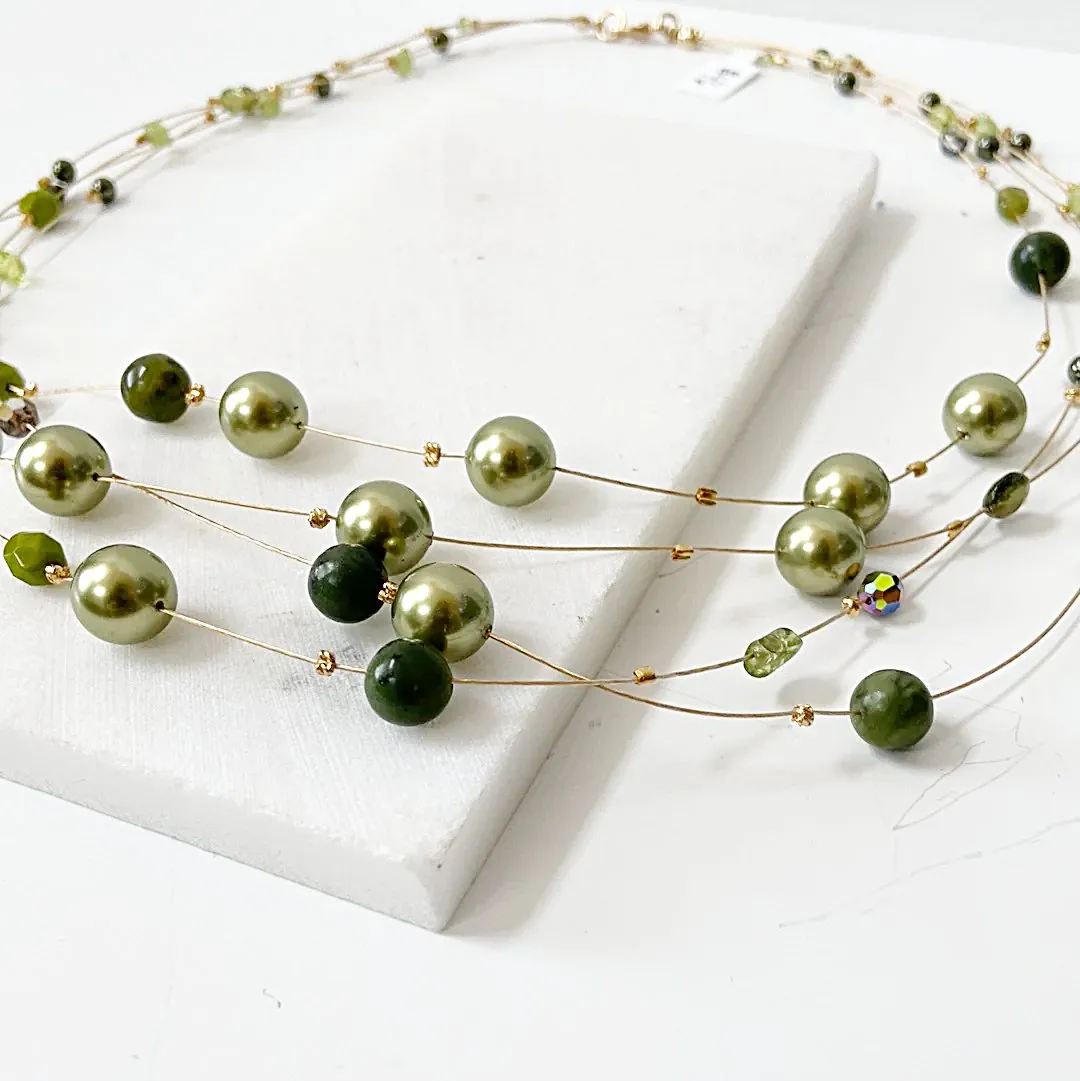 Real Gemstone Floating Galaxy Necklace in Green-