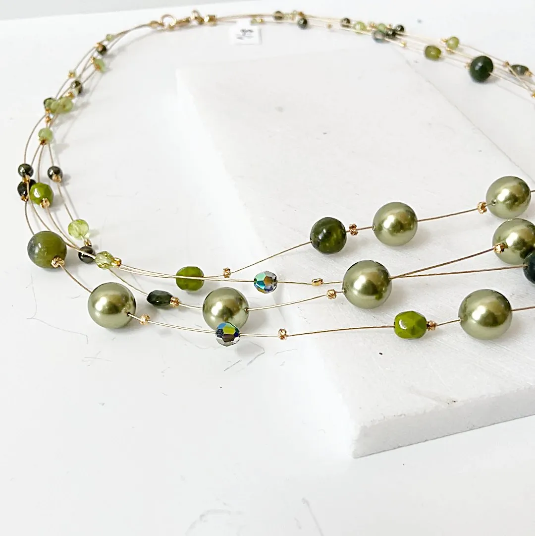 Real Gemstone Floating Galaxy Necklace in Green-