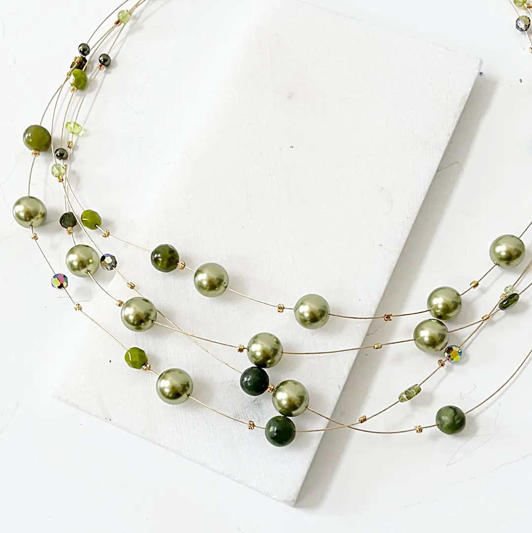 Real Gemstone Floating Galaxy Necklace in Green-