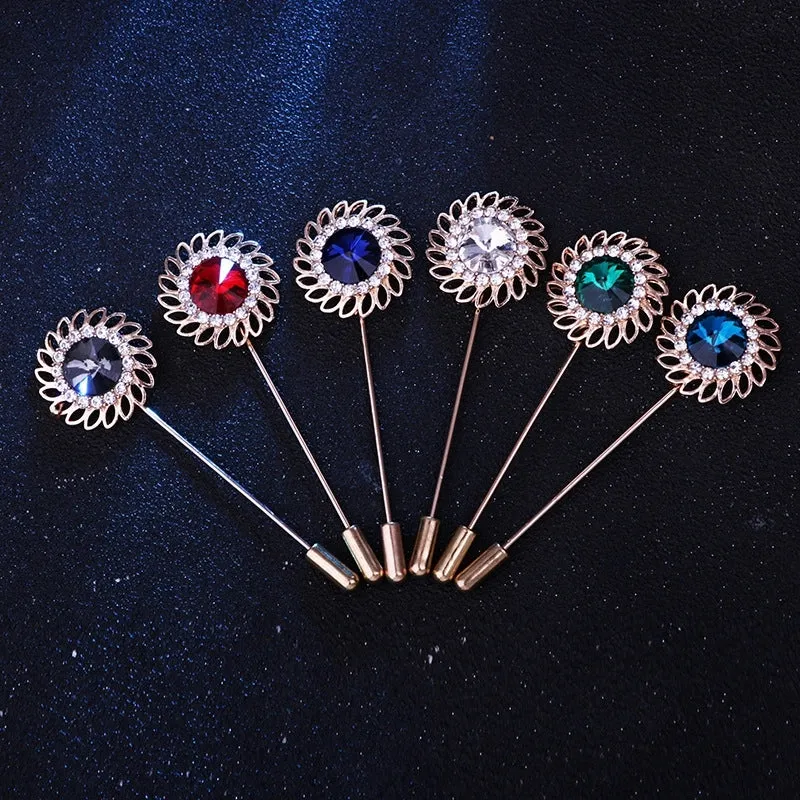 Retro Flower Alloy Inlay Artificial Gemstones Men's Brooches
