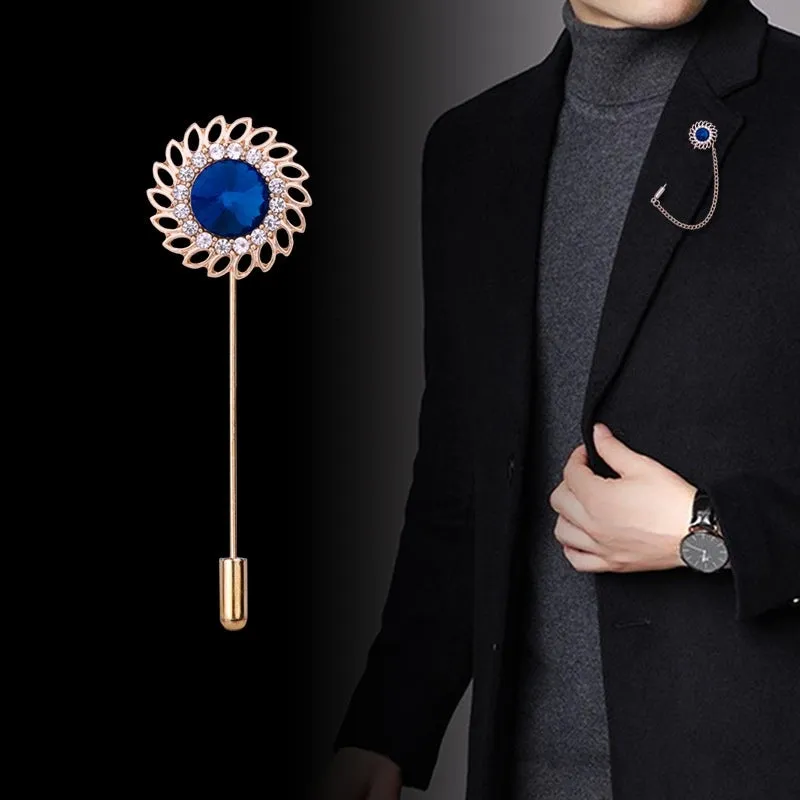 Retro Flower Alloy Inlay Artificial Gemstones Men's Brooches