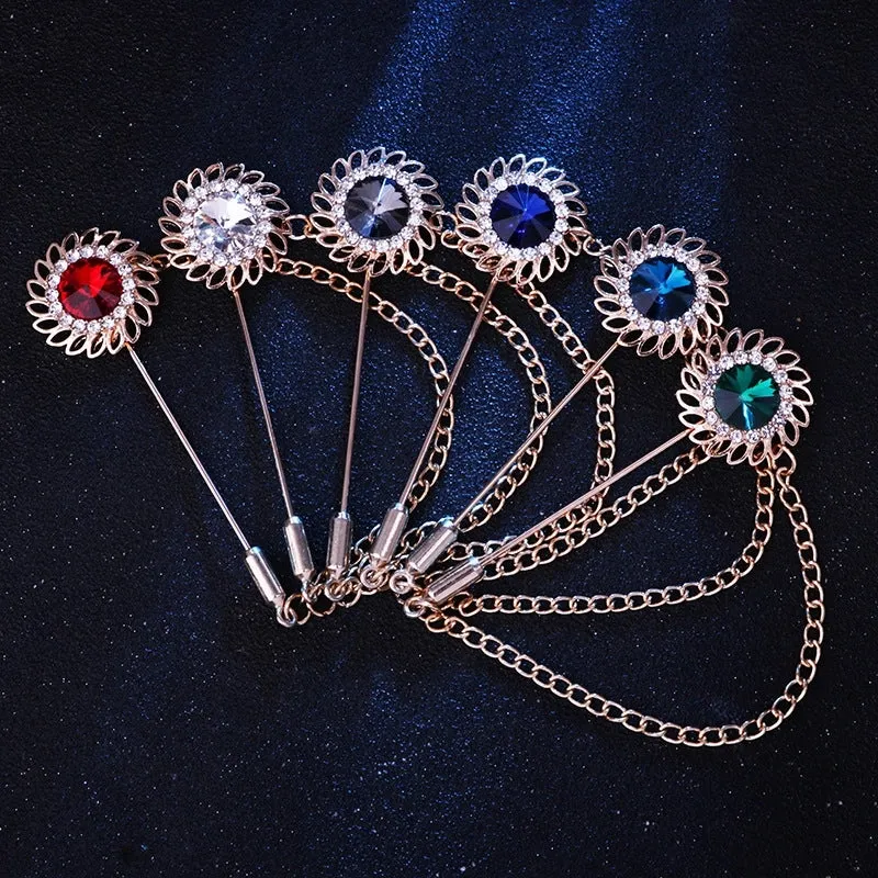 Retro Flower Alloy Inlay Artificial Gemstones Men's Brooches