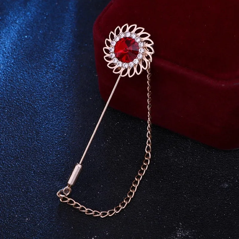 Retro Flower Alloy Inlay Artificial Gemstones Men's Brooches