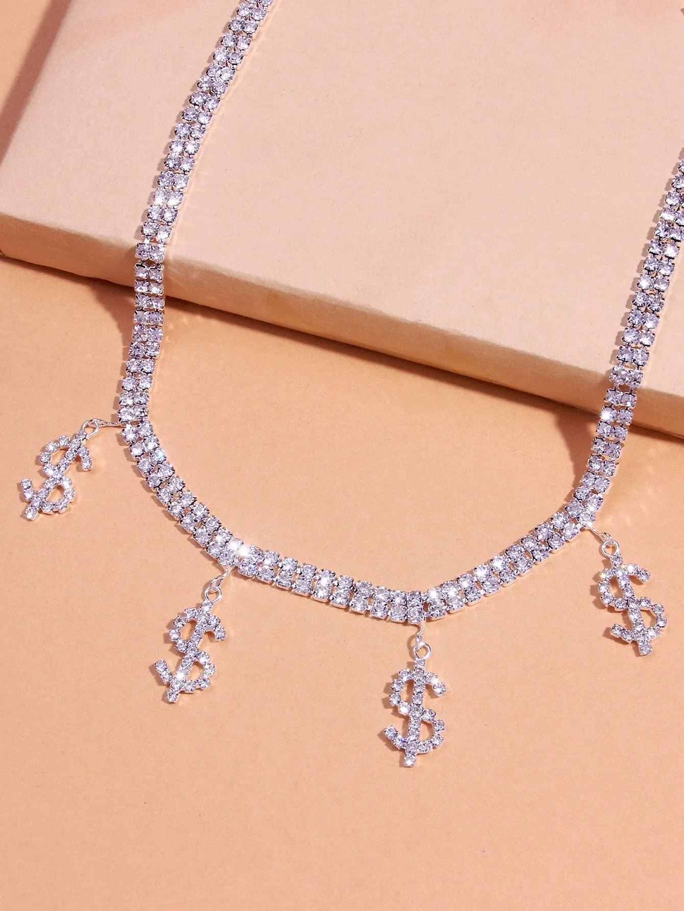 Rhinestone Dollar Sign Charm Necklace for Women Jewelry for Women Necklace