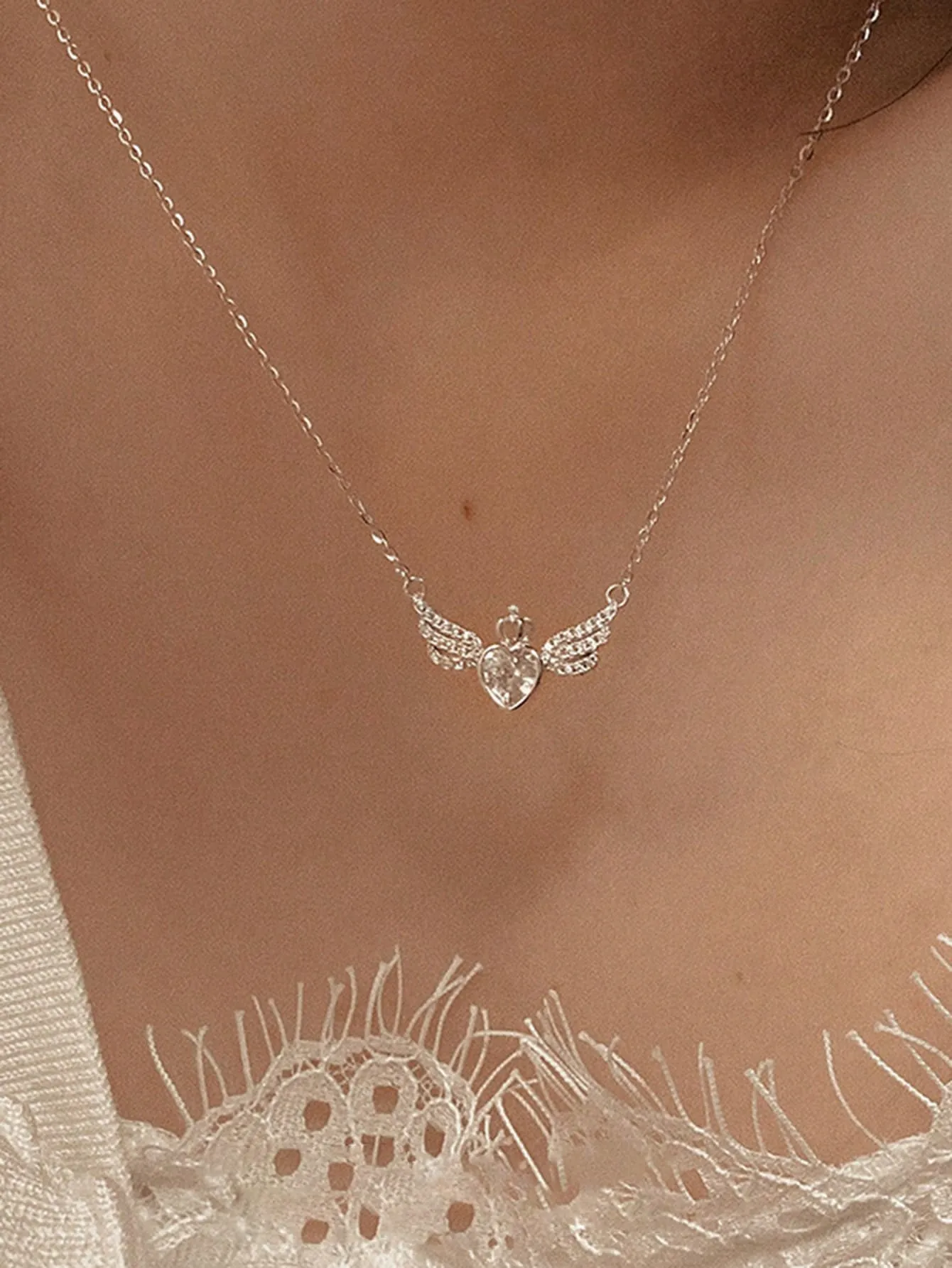 Rhinestone Wing Charm Necklace for Women Jewelry for Women Gift for Her Necklace