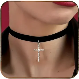 Ronglry Black Velvet Choker Necklace for Women - Adjustable Layered Goth Chokers for Party, Cosplay & Gift